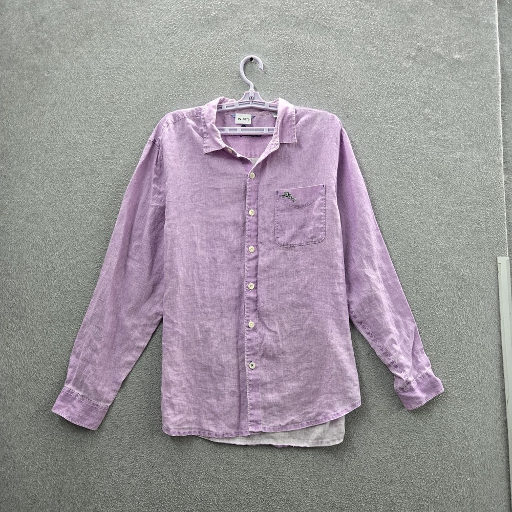 Tommy Bahama Men Button Up Shirt L/G Purple Linen Embroidered Marlin‎ Casual